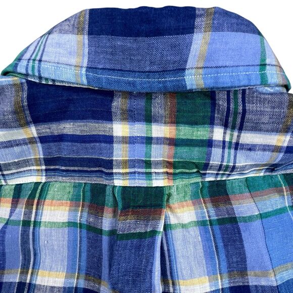 Polo Ralph Lauren Linen Shirt XL Blue Green Plaid Classic Preppy Beach Preppy - Picture 7 of 11